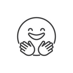 Hugging smiling face emoji outline icon. linear style sign for mobile concept and web design. Happy emoticon simple line vector icon. Symbol, logo illustration. Pixel perfect vector graphics