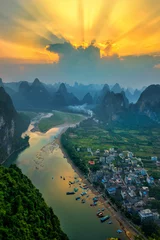 Wall murals Guilin Landscape of Guilin , Li River and Karst mountains called Laozhai mount, Guangxi Province, China