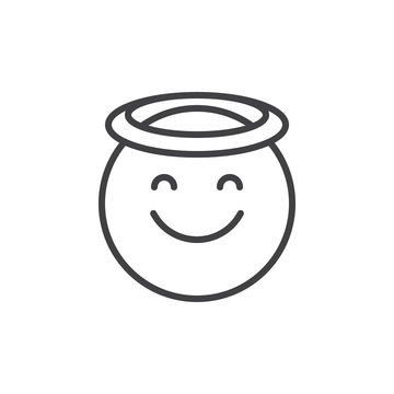 recommend clip art: Angel face emoticon outline icon. linear style sign for mobile concept and web design. Smiling face emoji with halo simple line vector icon. Symbol, logo illustration. Pixel perfect vector graphics