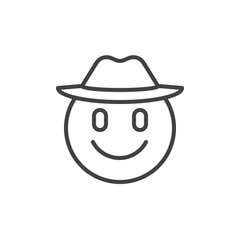 Smiling emoticon with cowboy hat outline icon. linear style sign for mobile concept and web design. Cowboy head emoji simple line vector icon. Symbol, logo illustration. Pixel perfect vector graphics