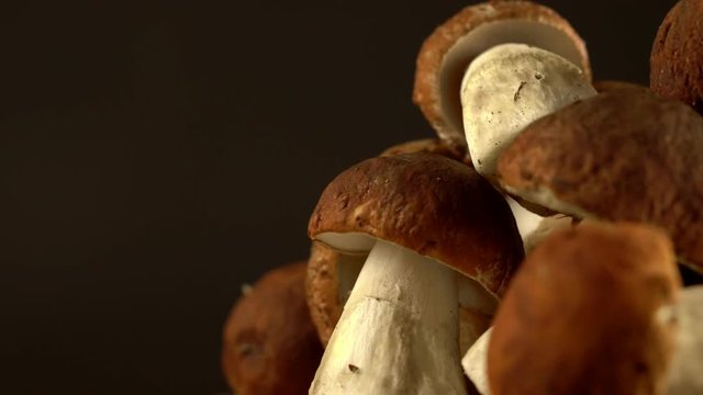 Forest mushrooms. Cepes. Natural product. Delicacy Rotation. 4K .