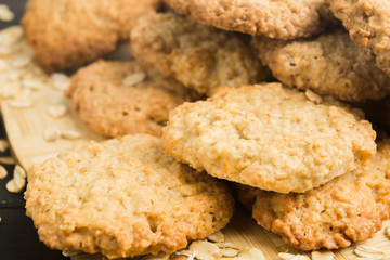 Closeup view of oatmeal cookies ready to eat