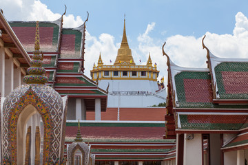 color gold temple mountain gold pagoda in Thailand