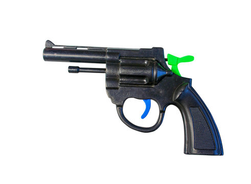 Black plastic pistol isolated on white background