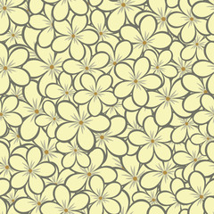 Fototapeta premium Seamless vector floral pattern with abstract outline flowers scattered random in light colors