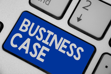 Writing note showing Business Case. Business photo showcasing Proposition Undertaking Verbal Presentation New Task Keyboard blue key Intention computer computing reflection document