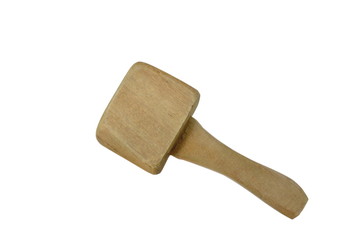 big and heavy wooden hammer on white background