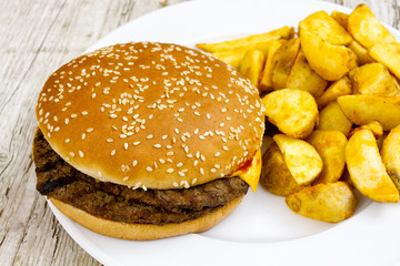 hamburger and french fries