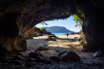 Beautiful cave on the Pacific Ocean Coast during a sunny summer day. Taken in San Josef Beach, Cape Scott, Vancouver Island, BC, Canada.