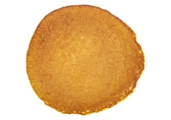 One plain pancake on a white background