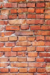 Old red brick wall texture, vertical background