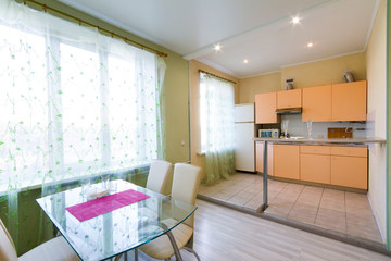 Home Interior With Open Plan Kitchen, Lounge And Dining Area