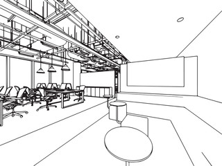 interior outline sketch drawing perspective office