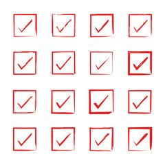 red hand drawn tick mark icons