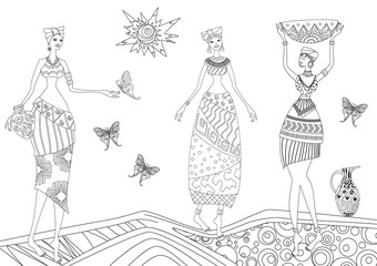 three beautiful African women for your coloring book