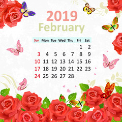 Lovely flowers. Calendar for 2019, february