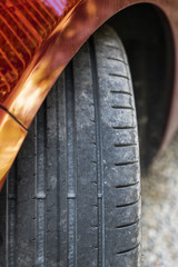 the tire tread of a car