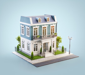 Unusual 3d illustration of a beautiful house with