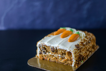 Delicious carrot cake with carrot decorations