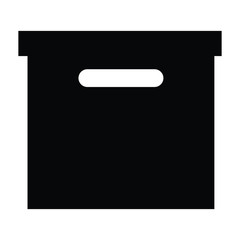 A black and white silhouette vector of a cardboard storage box