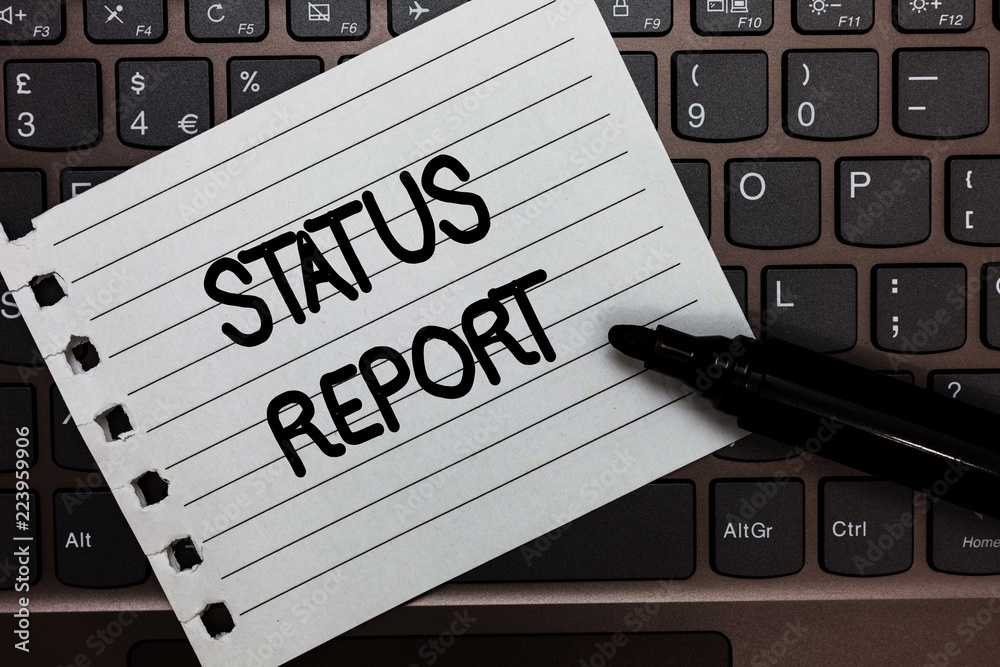 Poster text sign showing status report. conceptual photo update summary of situations as of a period of tim
