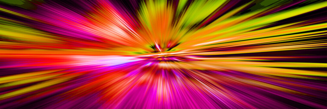 Blurred motion.Hyperspace motion in galaxy. Concept of  intergalactic travel. Starburst. Outer space. Multicolor abstract pattern. Panoramic illustration