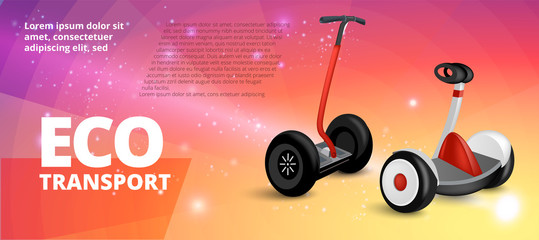 Vector realistic style illustration for posters, banner, advertising. Segway on abstract background. Advertising banner template © mariaaverburg