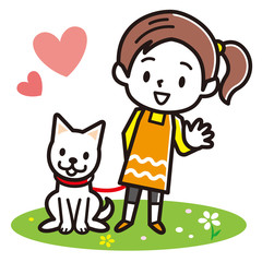 犬の散歩をする女の子