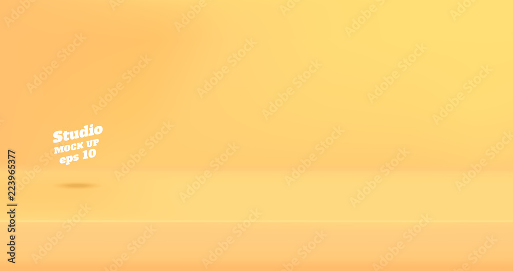 Poster Vector Empty pastel yellow color studio table room background ,product display with copy space for display of content design.Banner for advertise product on website.
