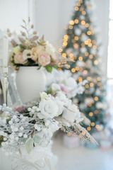 Beautiful New Year's interior with jewelry and Christmas fires
