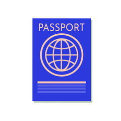 Blue passport isolated on white. International identification document for travel. Vector image about identification, travel, check-in, tourism, passport control, vacation, citizenship, trip, etc