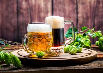 Tuinposter Bier - Alcohol - Sterke drank - Drank - Hop - Gerst - Stutzen - Seidel - Kan - Glas © Lumixera