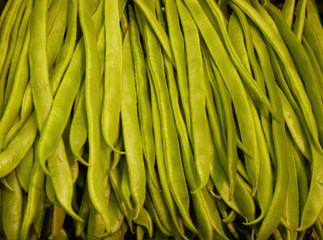 GREEN BEANS ON SUPERMARKET SHELF IN CLOSE UP
