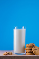 Glass of milk with cakes.