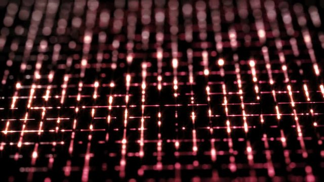 Abstract rose gold lines grid glitter animation on black background.