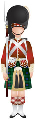 Scottish Highland Infantry Regiment of the Line soldier. The 78th (Highlanders) Regiment of Foot, some of the bravest regiments in the British army, uniform realistic vector illustration