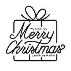 Merry Christmas and Happy New Year lettering template. Monochrome typography for Holiday Greeting Gift Poster. Winter holidays related typographic quote.