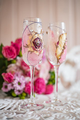 floral composition in the flutes
