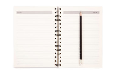 Notebook and Pencil on White Background.