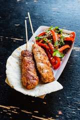 grilled kebab with salad