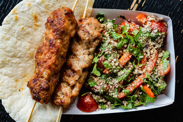 grilled kebab with salad