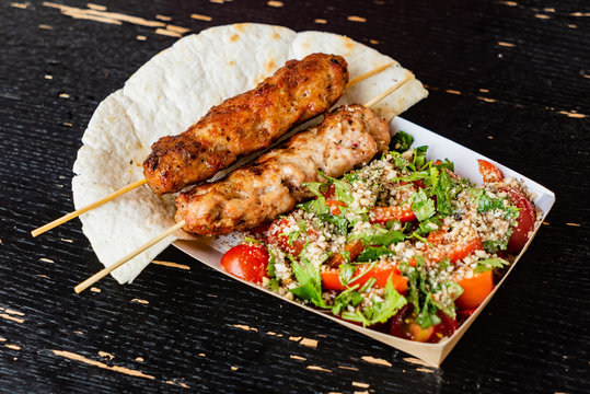 grilled kebab with salad
