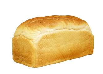 SINGLE LOAF OF WHITE BREAD ON WHITE BACKGROUND