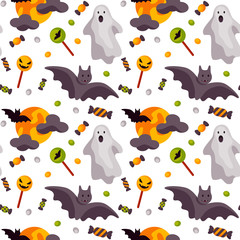 Halloween colorful seamless pattern isolated on white. Vector illustration