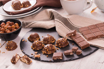 Chocolate truffles with caramel cream filling.