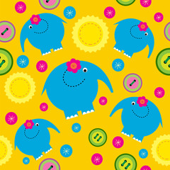 Abstract cute seamless ornament with elephants and buttons