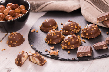 Chocolate truffles with caramel cream filling.