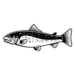 Trout fish sign on white background. Salmon fishing. Design element for logo, label, emblem, sign.