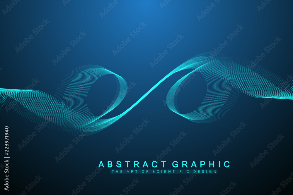 Aufkleber Vector abstract background with a colored dynamic waves, line and particles. Wave flow. Digital frequency track equalizer.