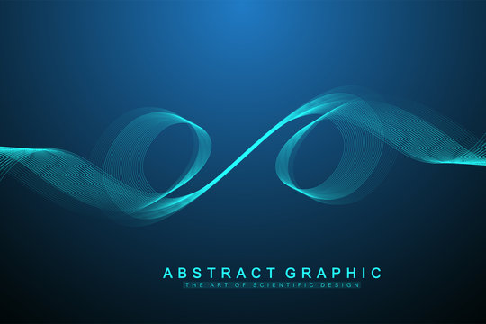Vector abstract background with a colored dynamic waves, line and particles. Wave flow. Digital frequency track equalizer.